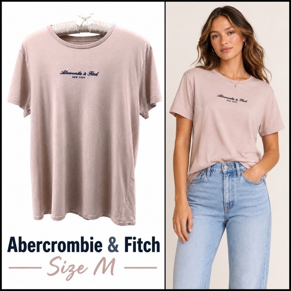 Abercrombie & Fitch Womens Soft A&F Tee Size M Pink Embroidered Logo Cotton